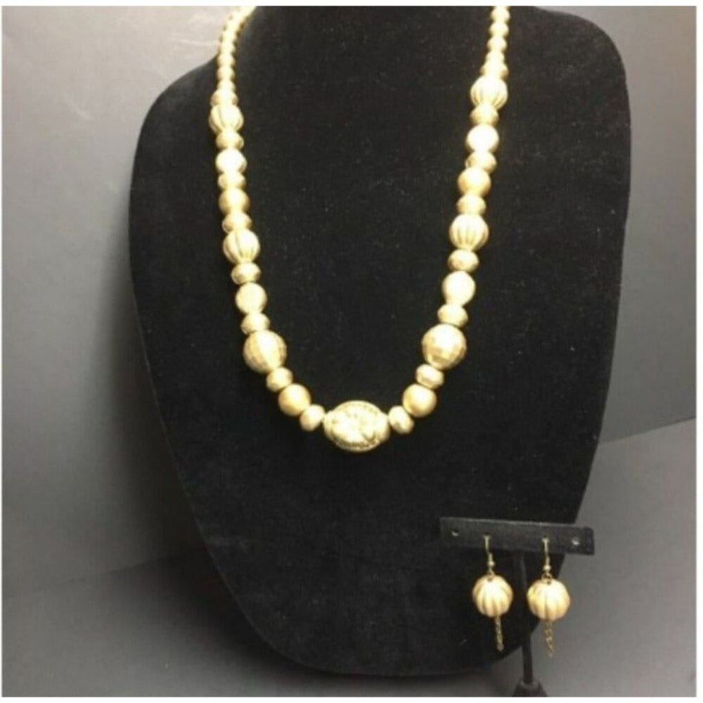 Retro Wooden Necklace Earrings 30 In Gold Glam Chunky Statement 80s 90s Y2K